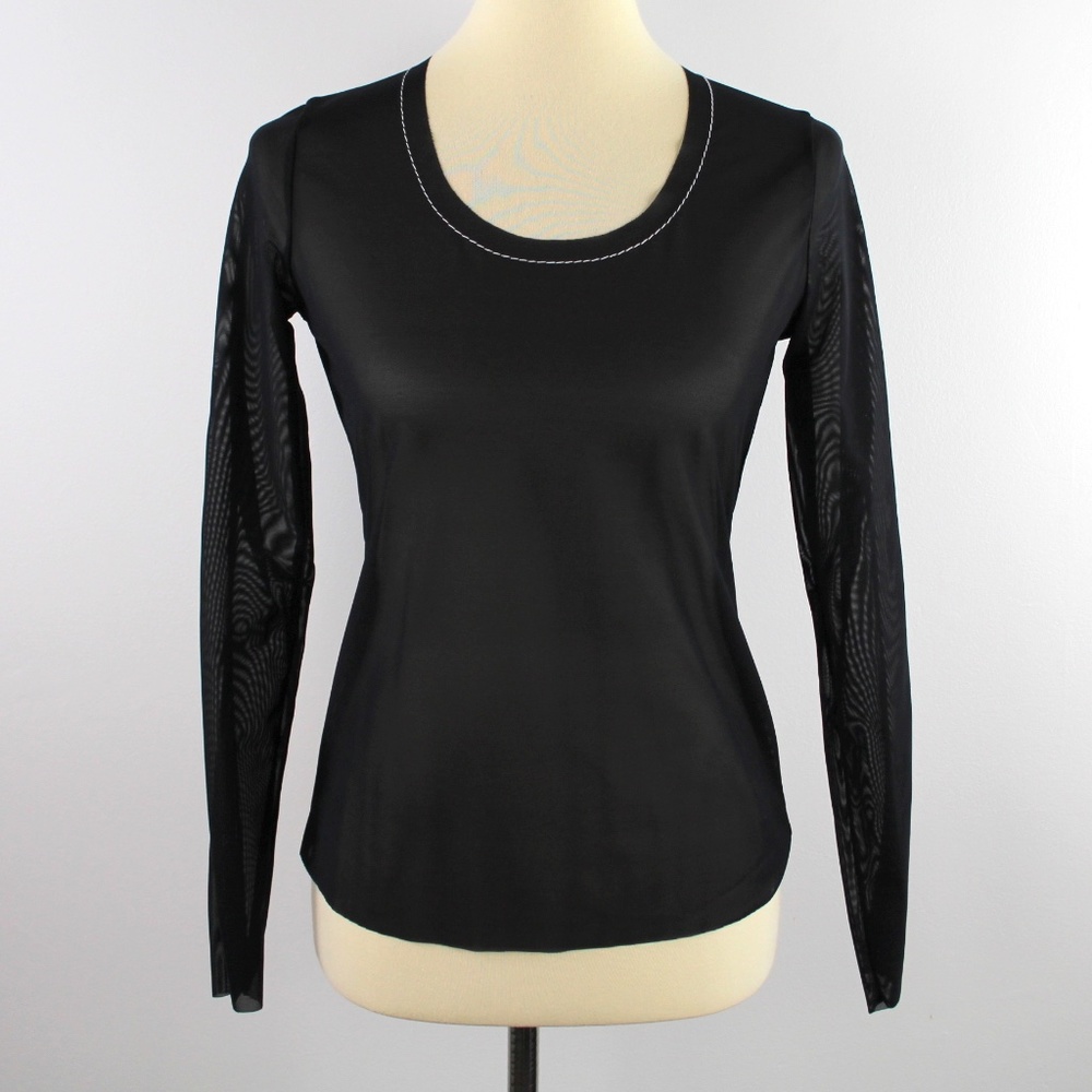 La Perla Studio Black Sheer Long Sleeve Top Scoop Neckline 2 Small